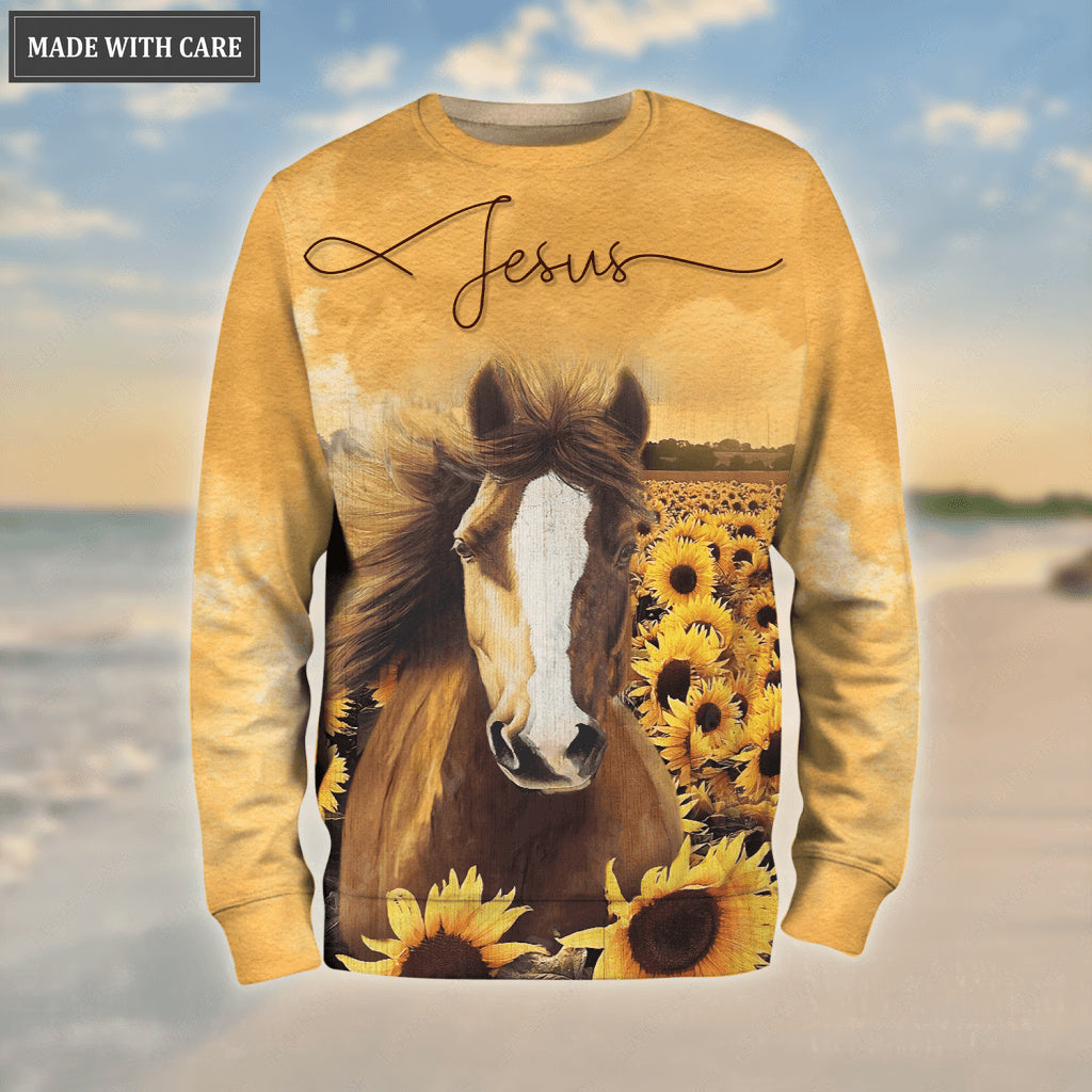 Sunflower Jesus Christ Love Horse Way Maker My God Hoodie