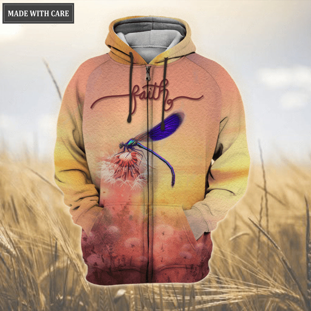 Sunset Dandelion Dragonfly Jesus Cross Way Maker Miracle Worker Hoodie