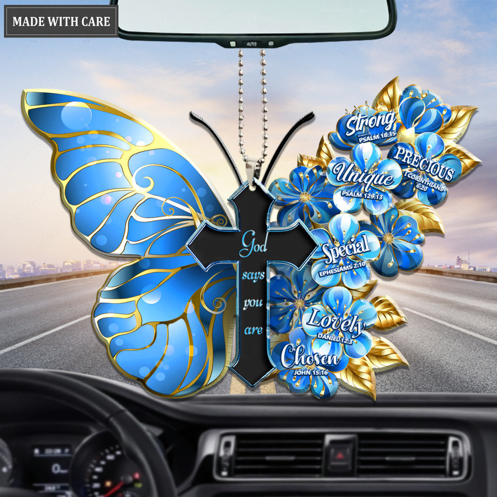 Blue Butterfly And Cross God Says you Are Ornament