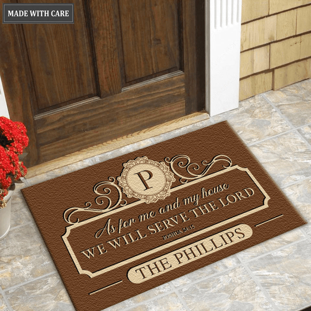 Personalized Brown Elegant Serve The Lord Doormat