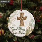 Vintage Christmas Floral Cross God Bless Our Home Ornament