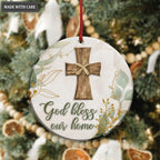 Vintage Christmas Floral Cross God Bless Our Home Ornament
