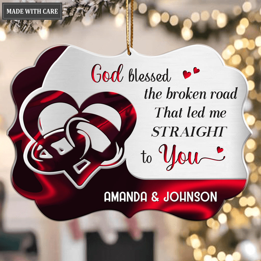 Personalized Red Couple Rings God Blessed Ornament