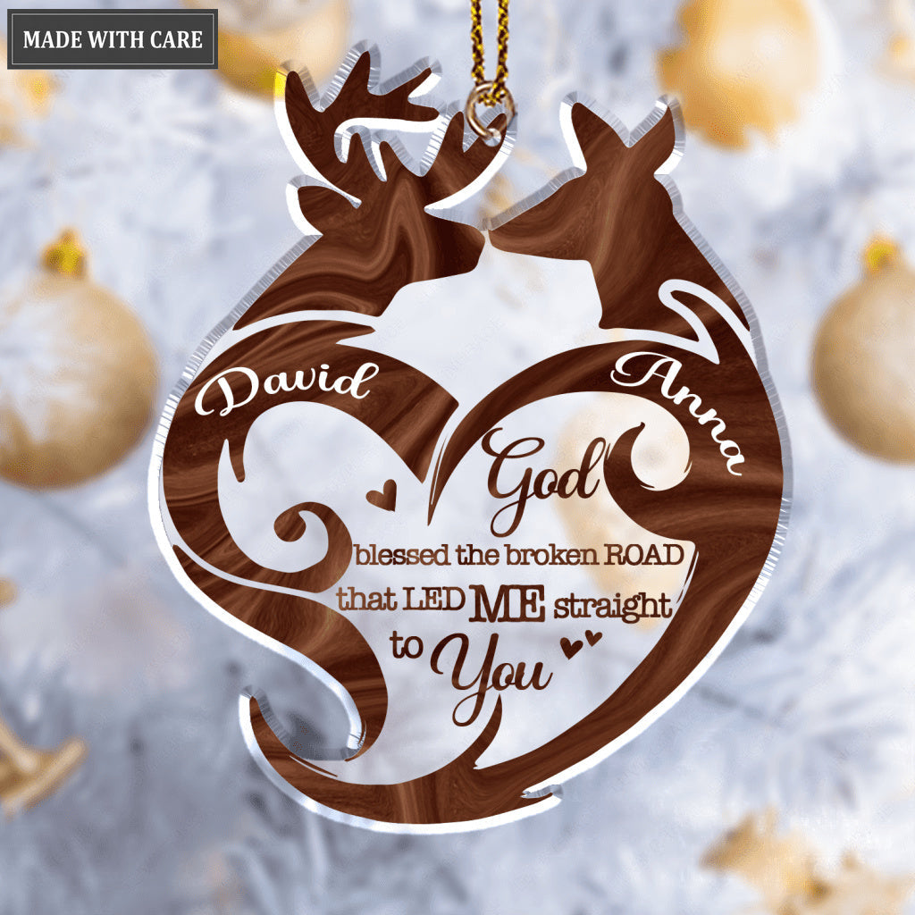 Heart Deer Couple Personalized Shaped Transparent Ornament