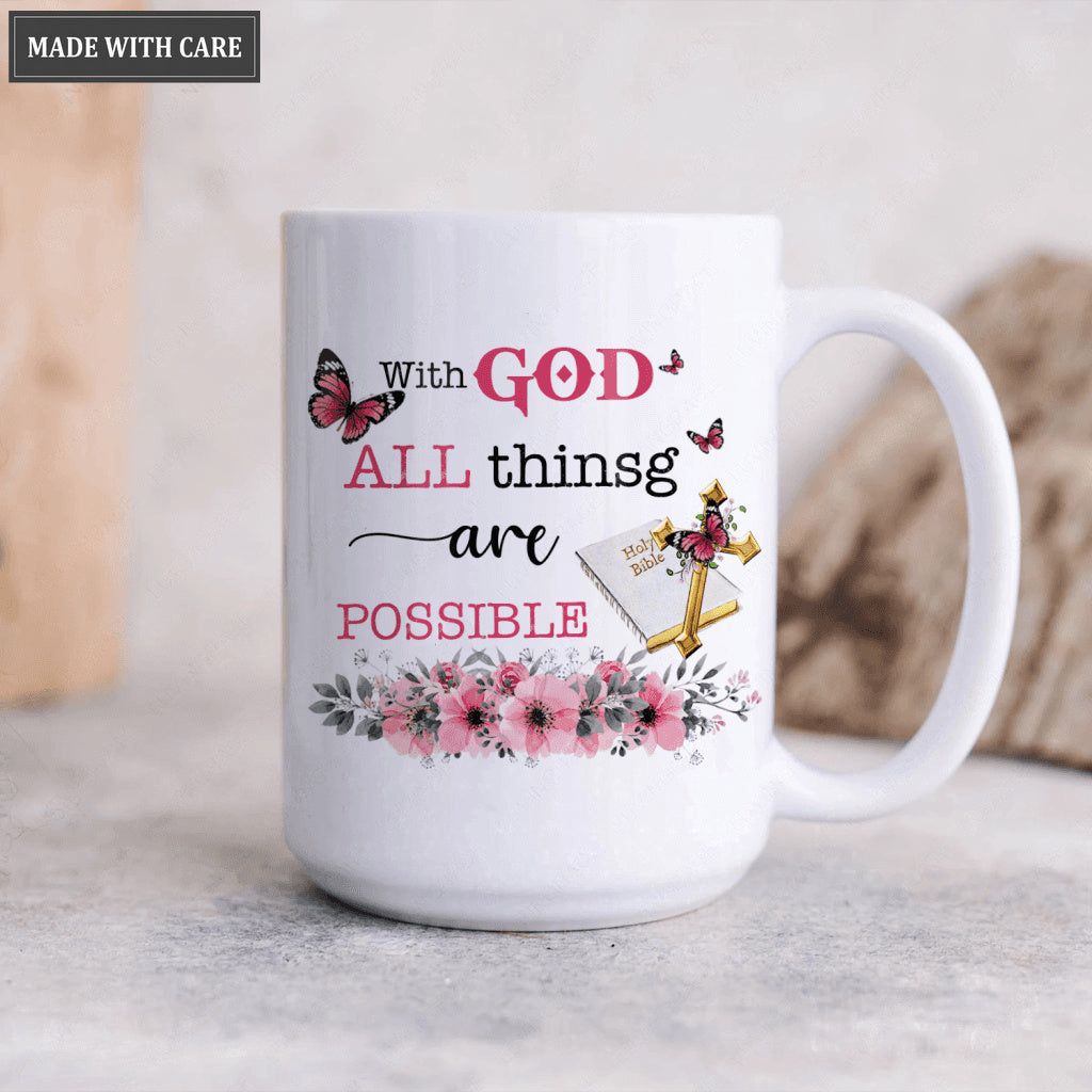 Pink Flower Butterfly Bible Cross With God All Things Are Possible