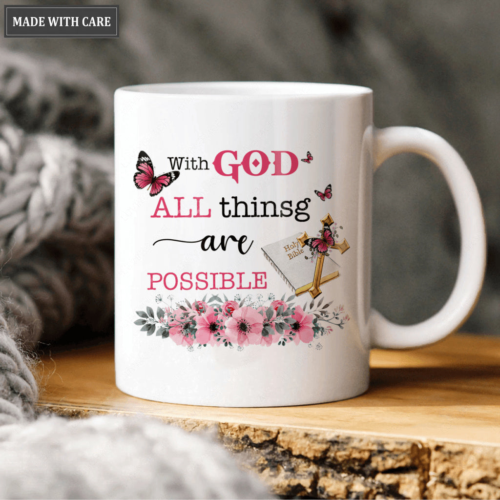 Pink Flower Butterfly Bible Cross With God All Things Are Possible
