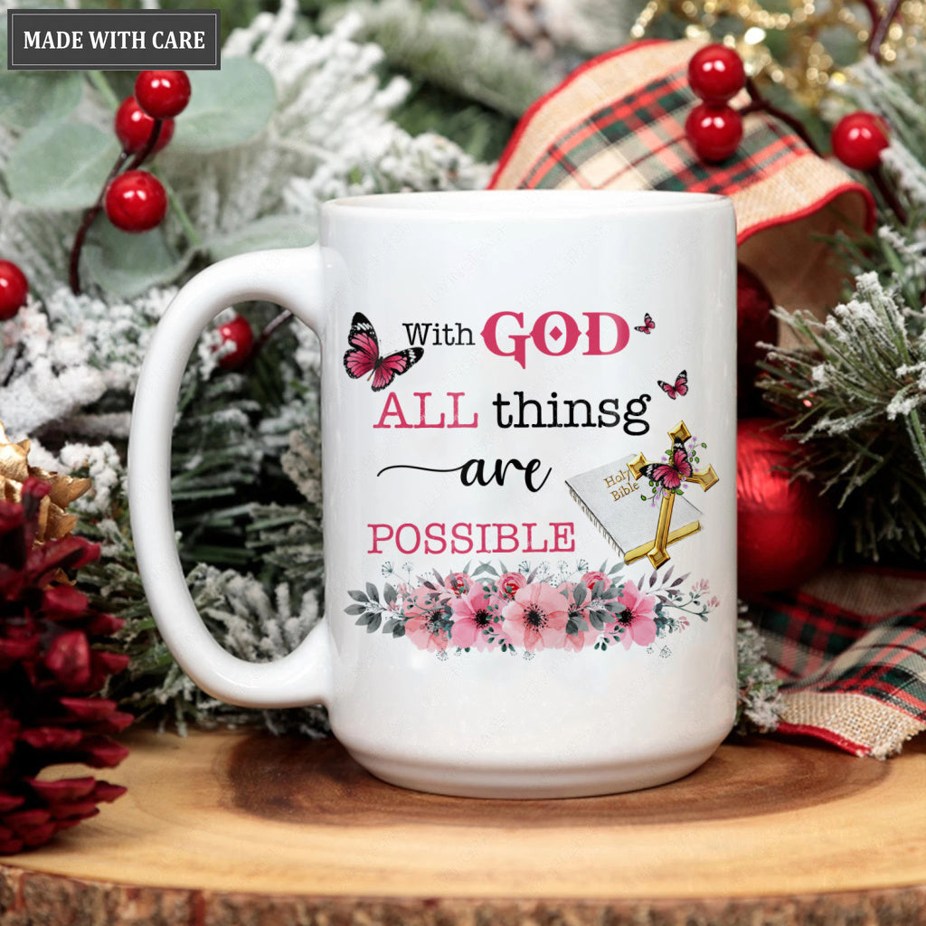 Pink Flower Butterfly Bible Cross With God All Things Are Possible