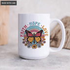 Vintage Hippie Flower Butterfly Cross Faith Hope Love Mug