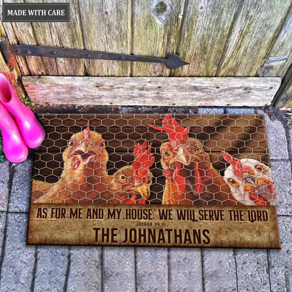 Chicken Serve The Lord Personalized Farmhouse Doormat