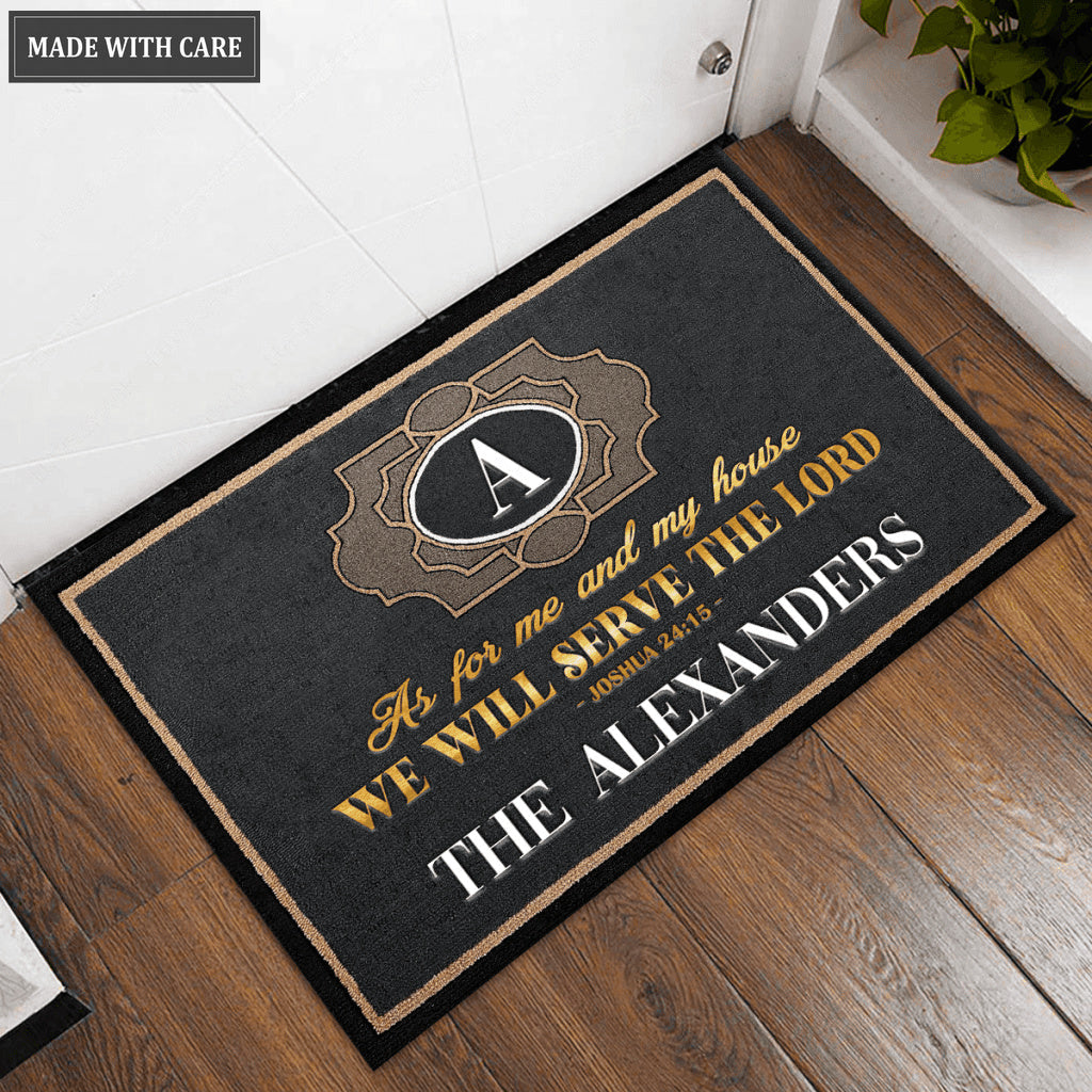 Family Name We Will Serve The Lord Personalized Framed Doormat