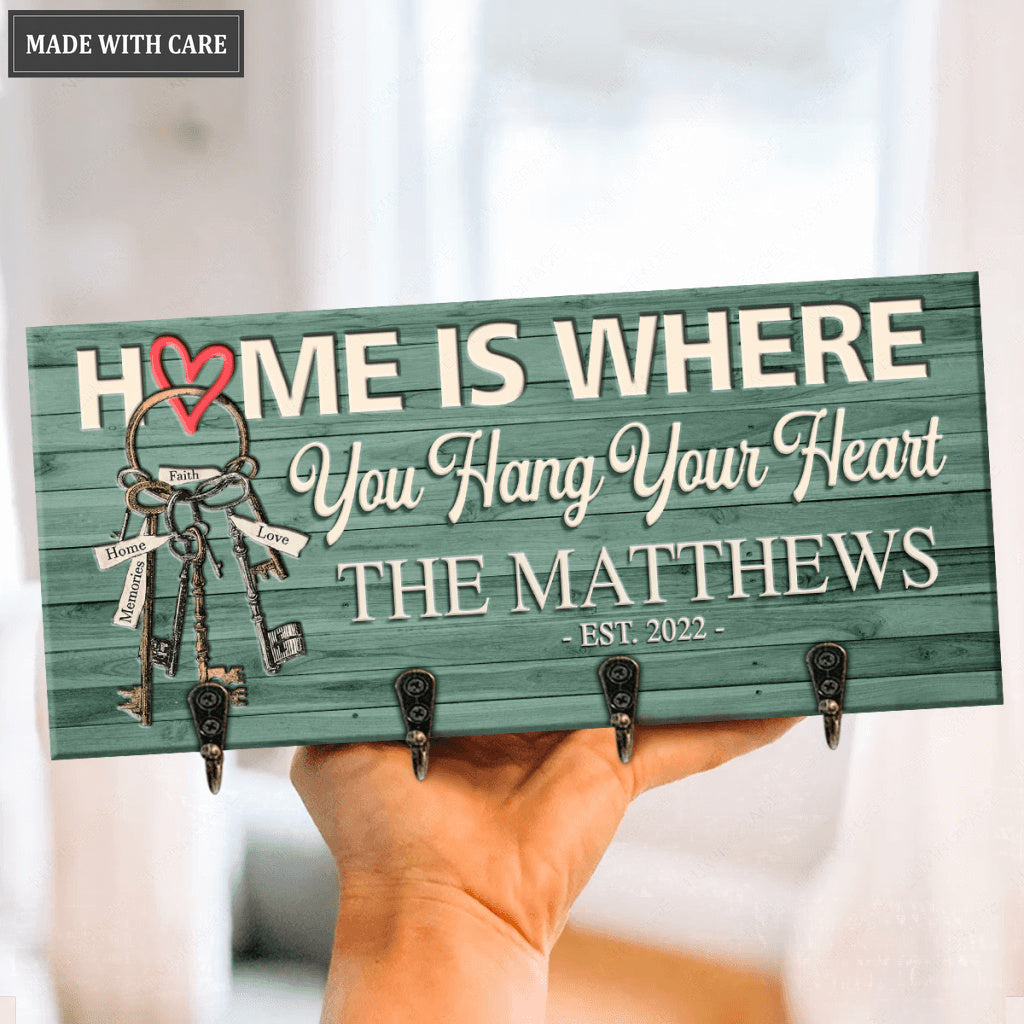 Home Is Where You Hang Your Heart Personalized Key Hanger