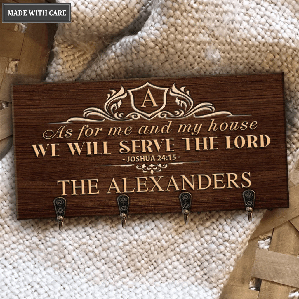 Housewarming Gift Elegant Family Home Serve The Lord Personalized Key Hanger