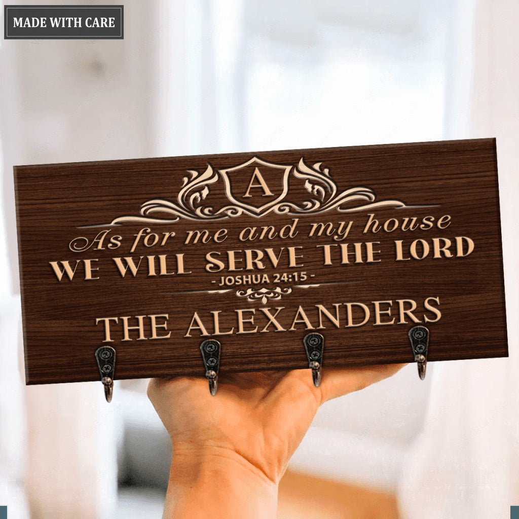 Housewarming Gift Elegant Family Home Serve The Lord Personalized Key Hanger