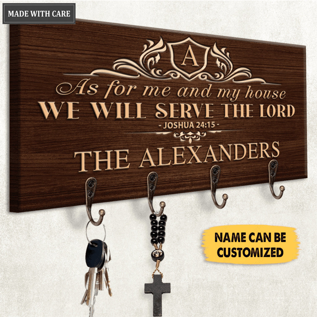 Housewarming Gift Elegant Family Home Serve The Lord Personalized Key Hanger