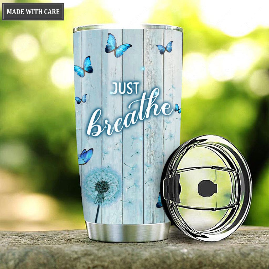 Just Breathe Blue Butterfly Tumbler