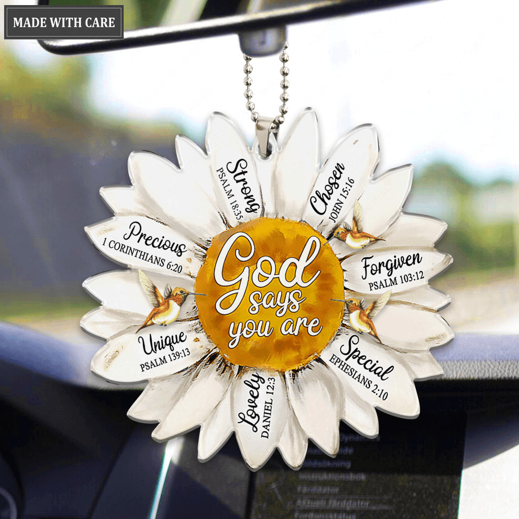 Daisy Flowers Hummingbird God Says You Are Ornament