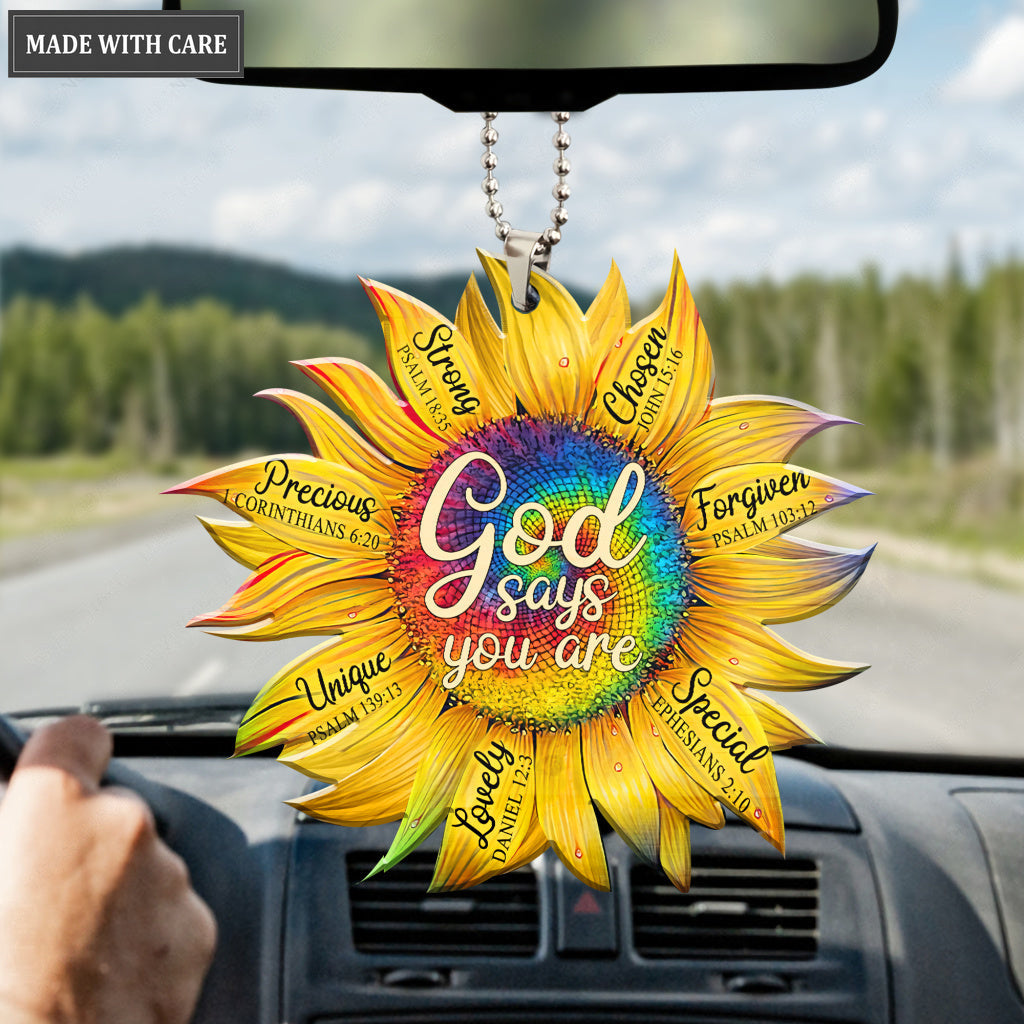 Sunflower God Says You Are Hippie Circle Car Hanging Ornament