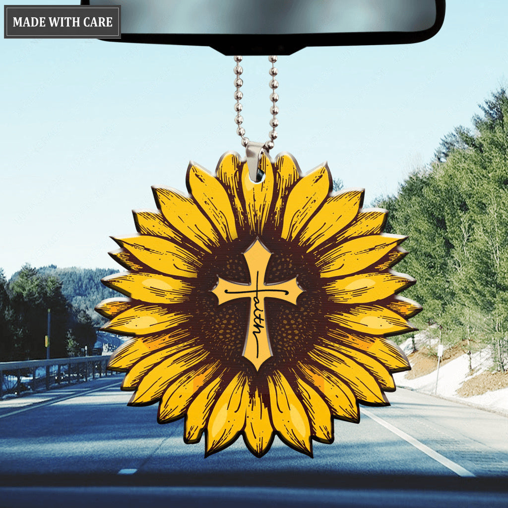 Sunflower Jesus Cross Ornament