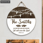 Serve The Lord Cross Light Personalized Round Wood Sign