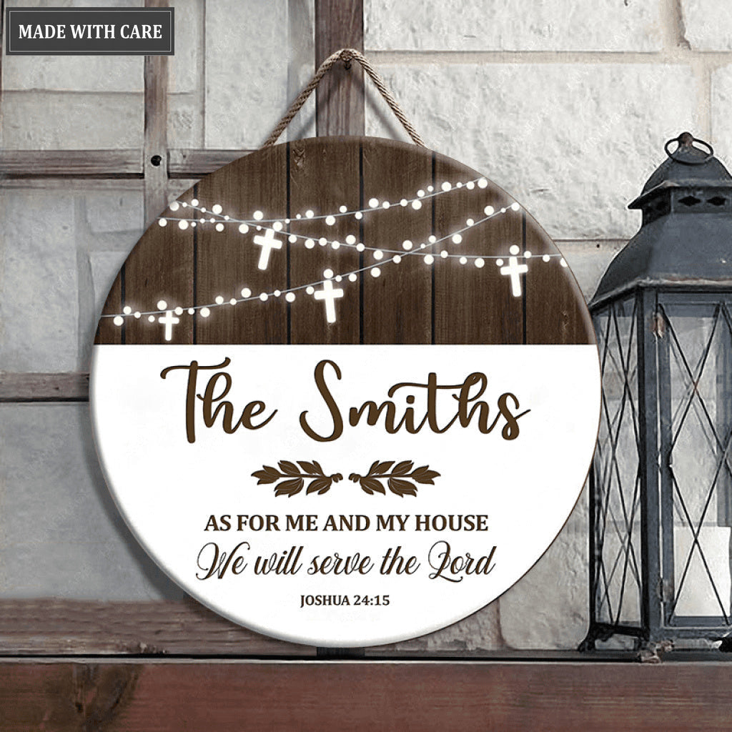 Serve The Lord Cross Light Personalized Round Wood Sign
