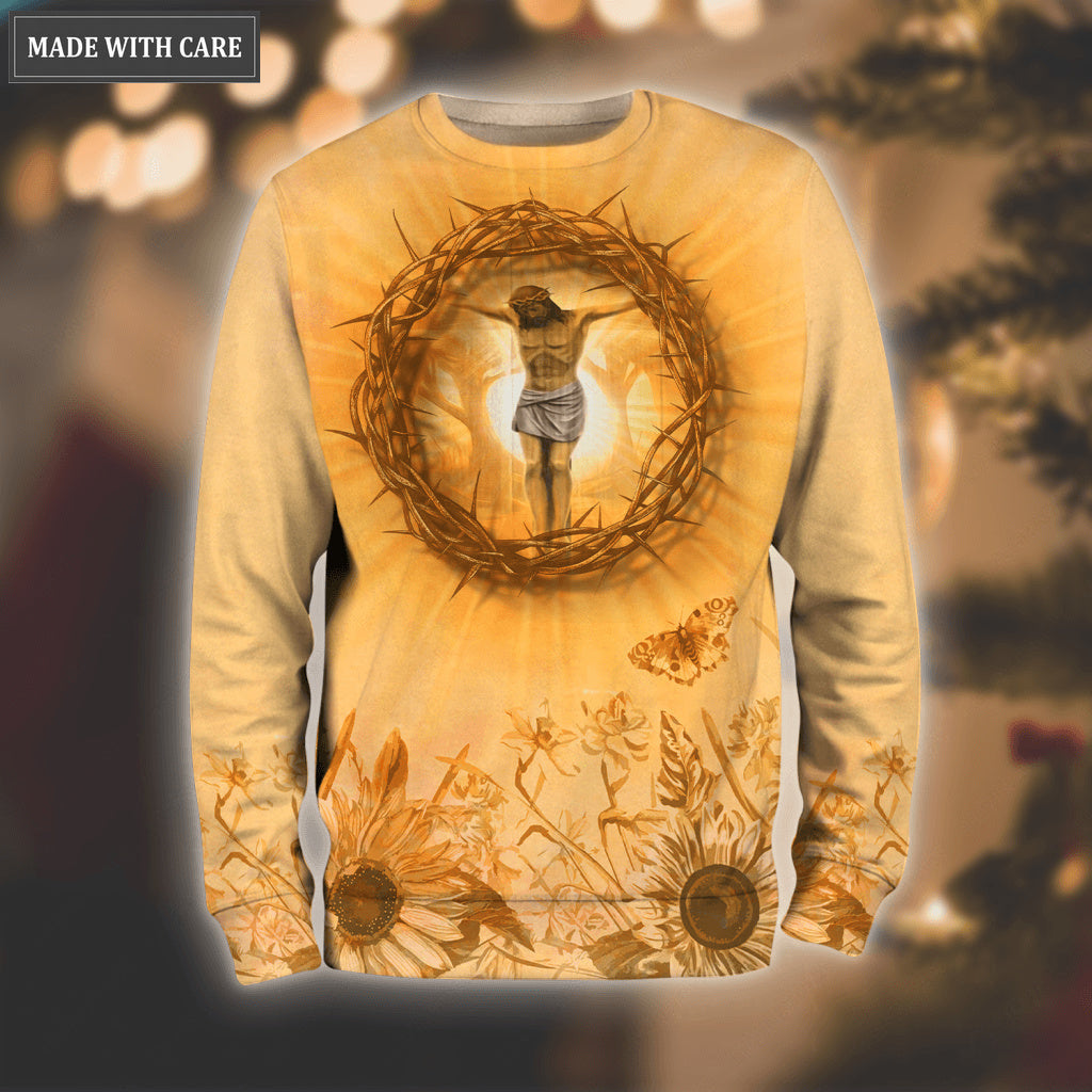 Sunflower Butterfly Jesus Cross Crown Of Thorns Faith Hoodie