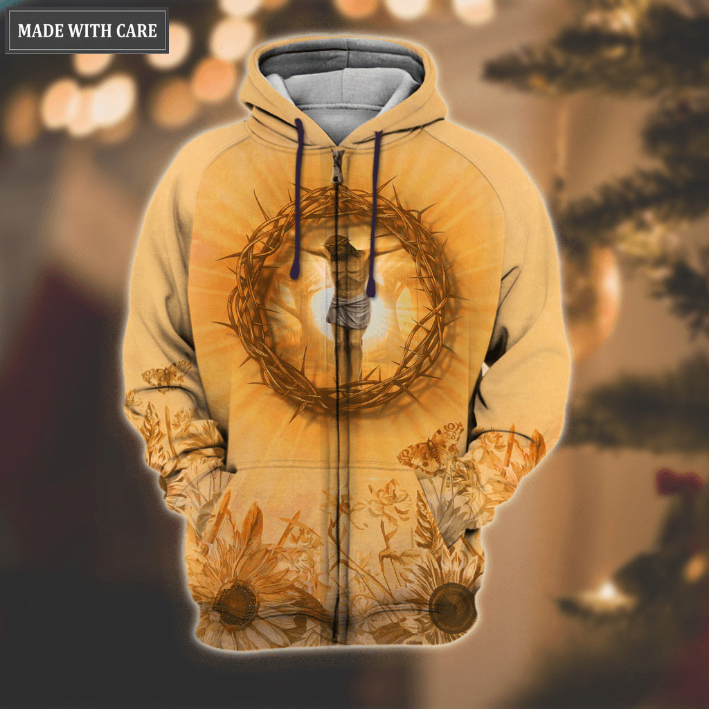 Sunflower Butterfly Jesus Cross Crown Of Thorns Faith Hoodie