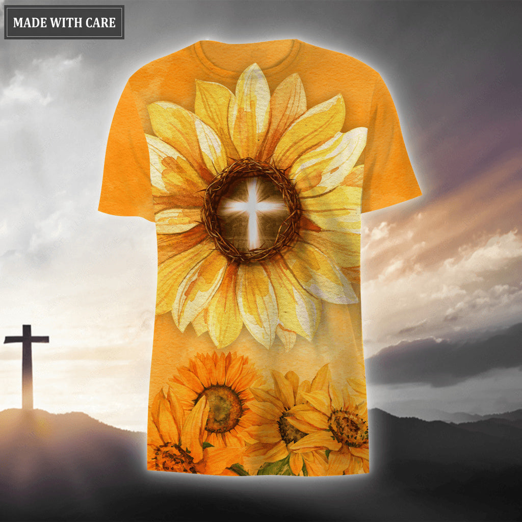 Sunflower Cross Christ Crown Of Thorns Way Maker Miracle Worker Hoodie