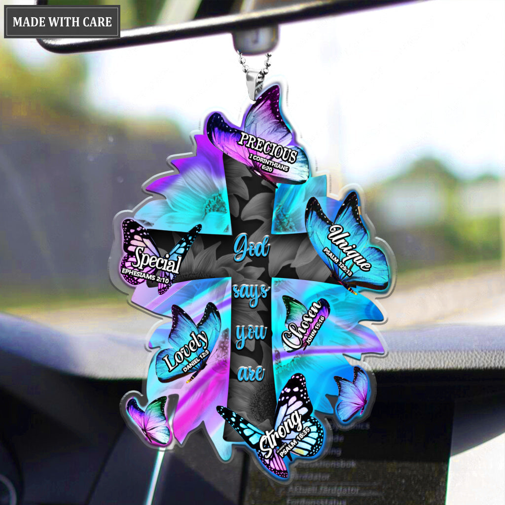 Holographic Cross And Butterflies God Says You Are Ornament
