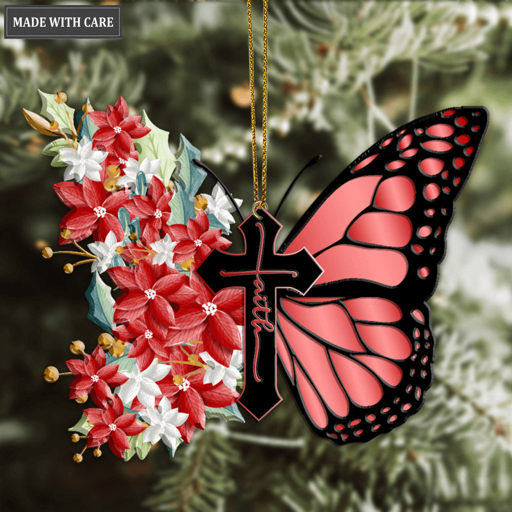 Christmas Floral Cross Faith Butterfly God Christian Lover Ornament
