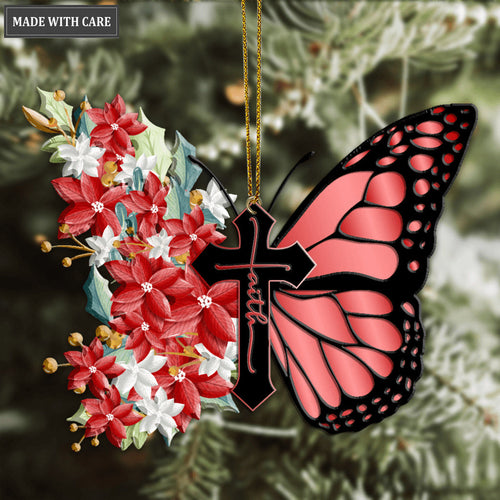 Christmas Floral Cross Faith Butterfly God Christian Lover Ornament