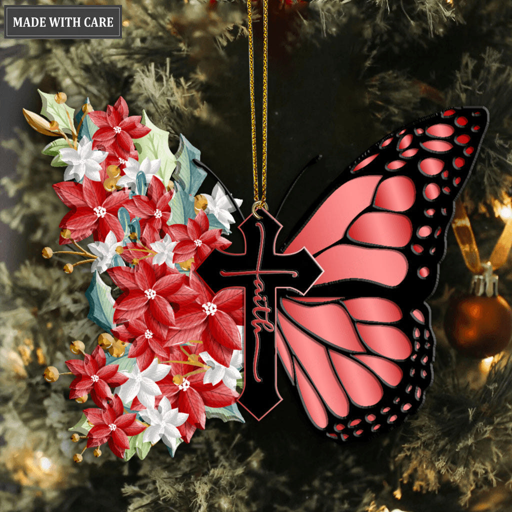 Christmas Floral Cross Faith Butterfly God Christian Lover Ornament