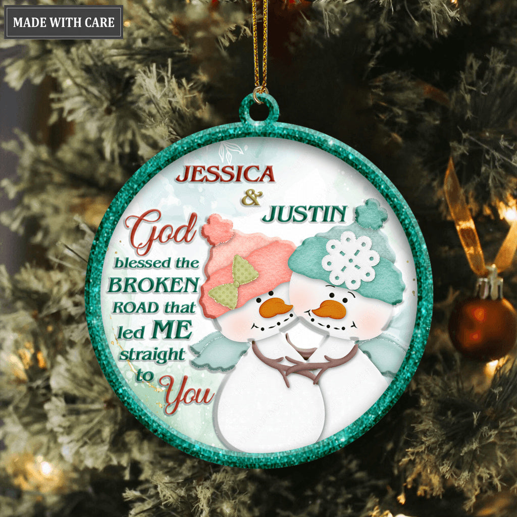 Christmas Snowman Couple God Blessed Personalized Ornament