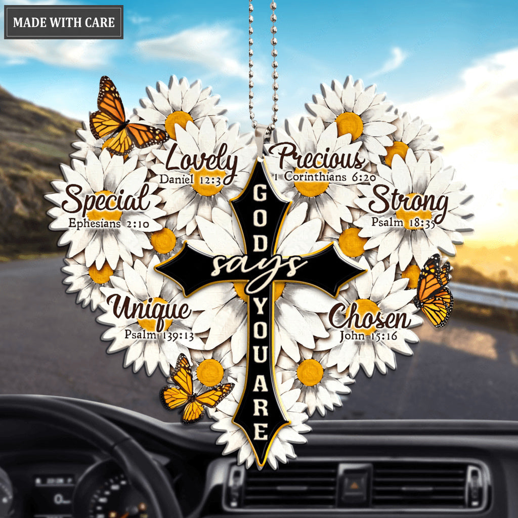 Daisy Heart With Cross God Says You Are Ornament