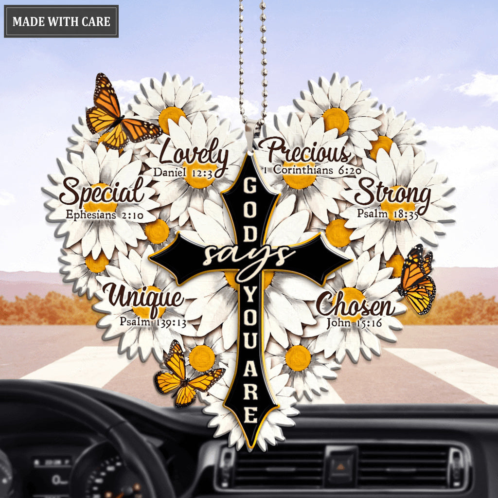 Daisy Heart With Cross God Says You Are Ornament