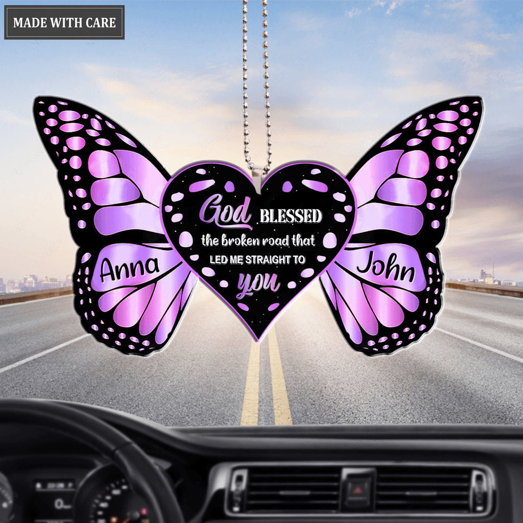 Personalized Heart With Butterfly Wings God Blessed Ornament