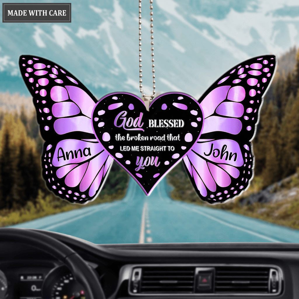 Personalized Heart With Butterfly Wings God Blessed Ornament