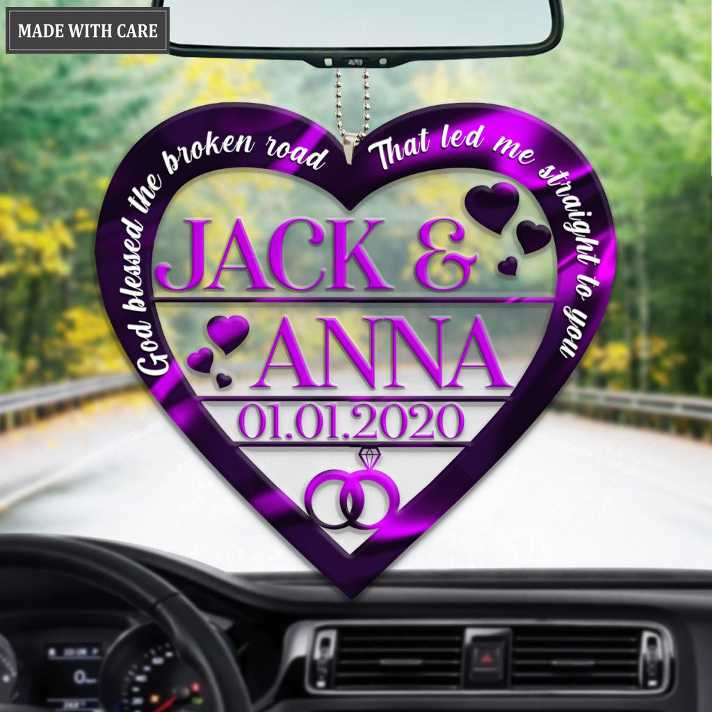 Purple Heart Love Rings God Blessed Personalized Ornament
