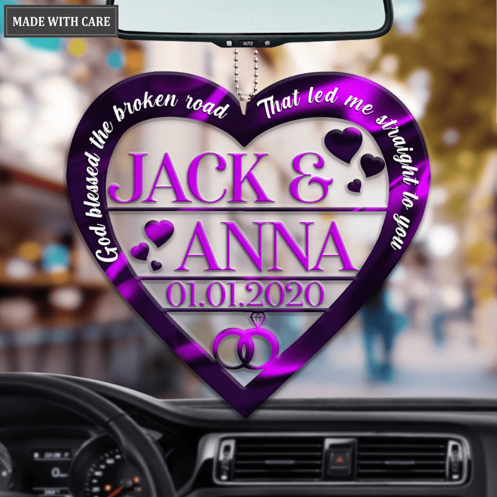 Purple Heart Love Rings God Blessed Personalized Ornament