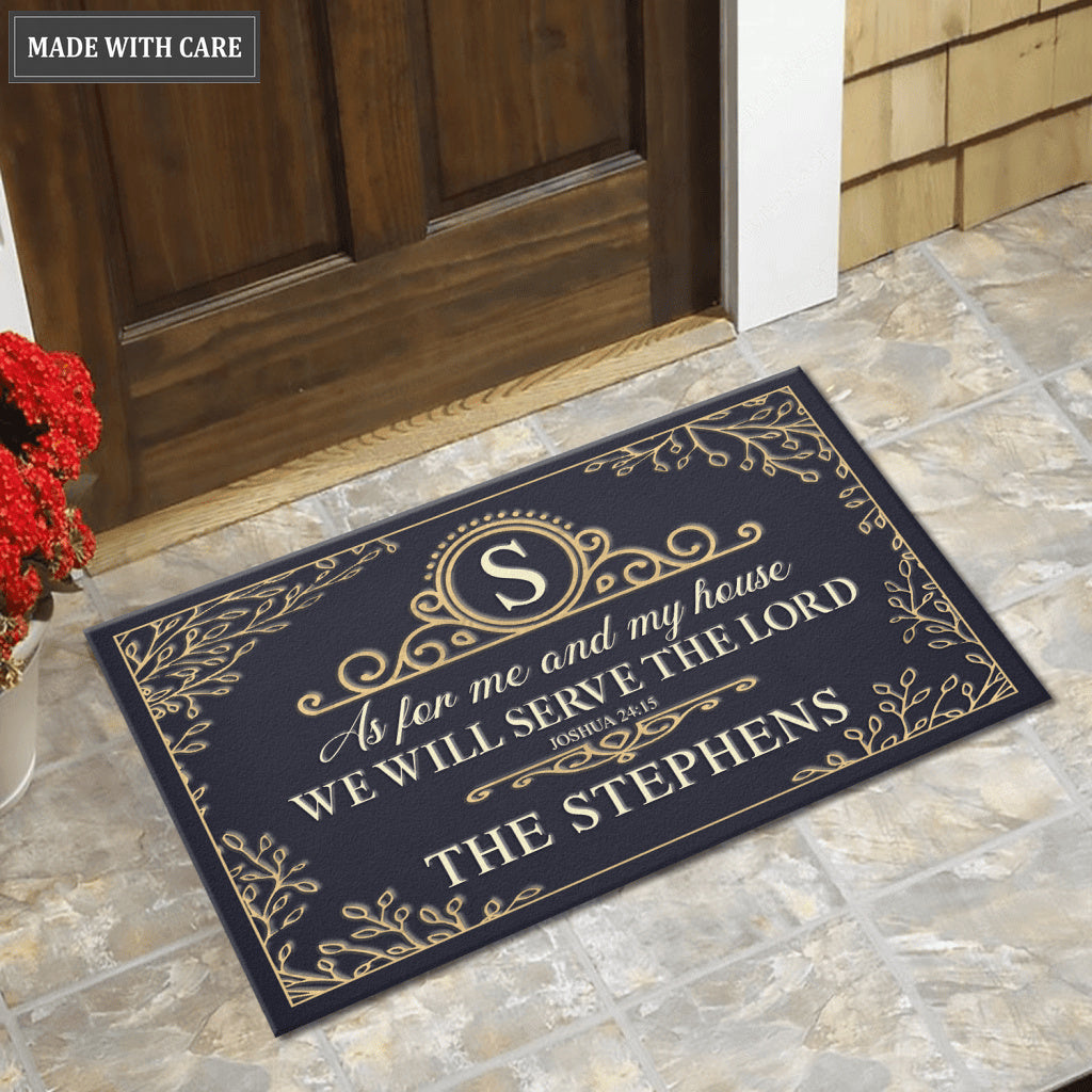 Golden Leaves Serve The Lord Personalized Doormat