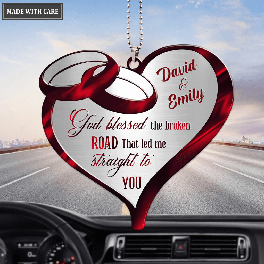 Heart Wedding Rings Couple God Blessed Personalized Ornament