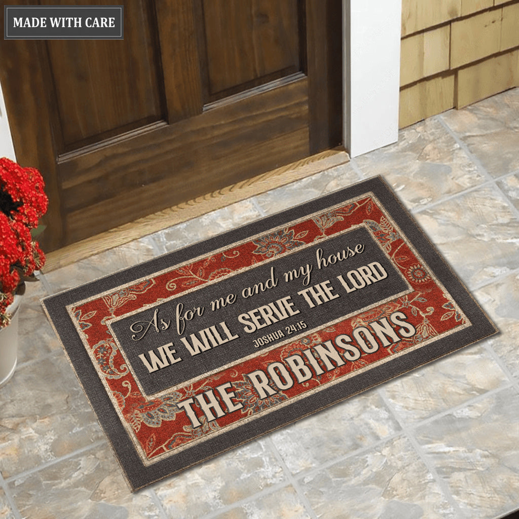 Vintage Flowers Serve The Lord Personalized Doormat