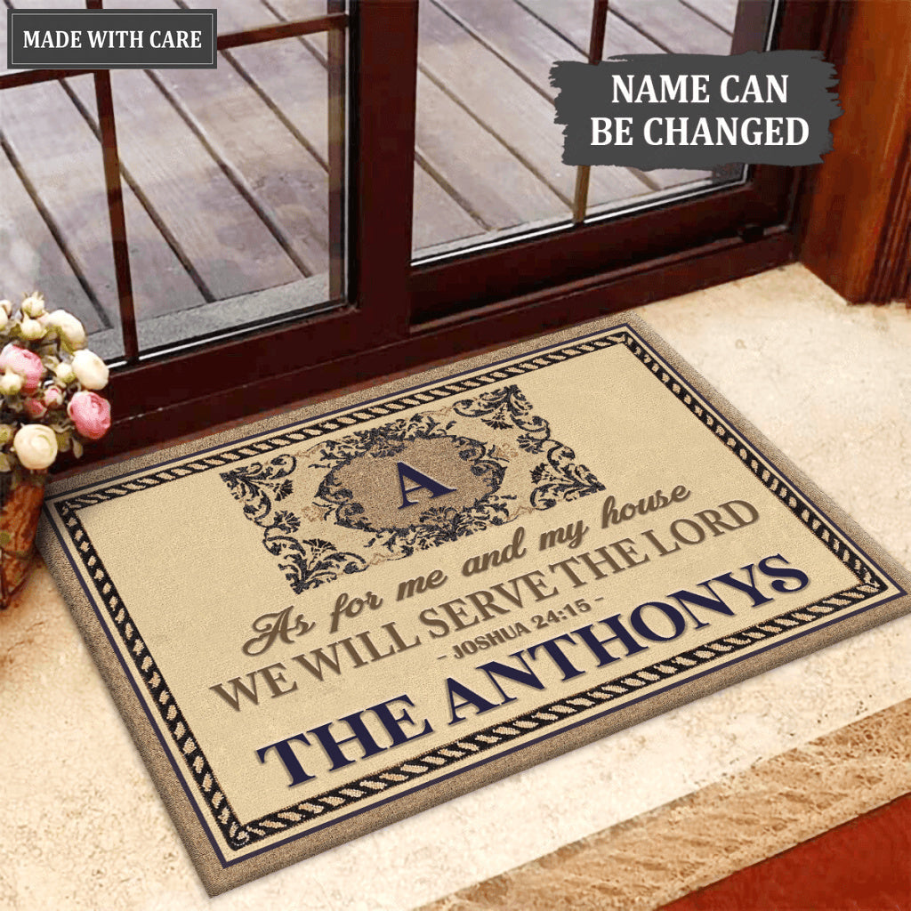 Personalized Black Monogram Serve The Lord Tan Doormat