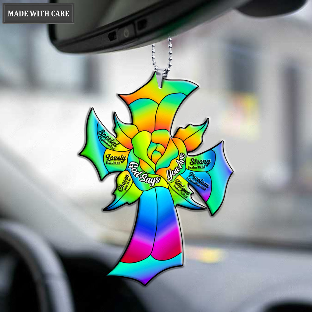 Rainbow Rose Cross God Says You Are Ornament