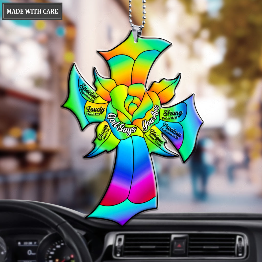 Rainbow Rose Cross God Says You Are Ornament