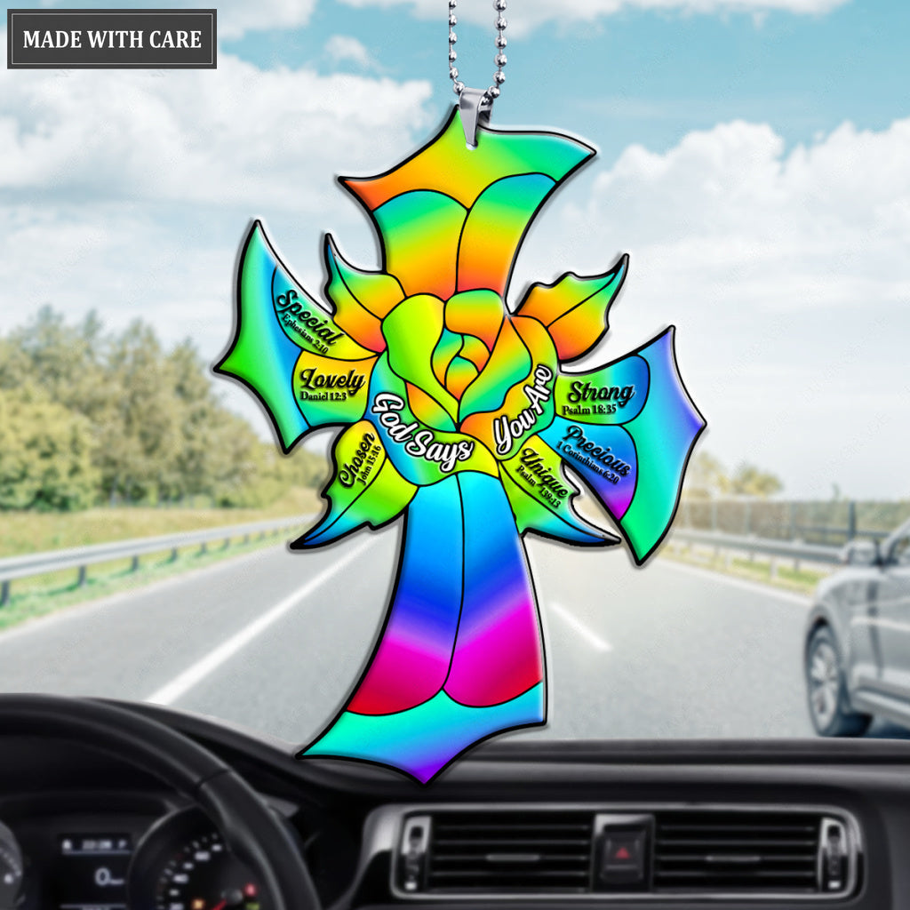 Rainbow Rose Cross God Says You Are Ornament