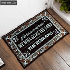 Border Area In Blue And Brown Serve The Lord Personalized Doormat