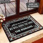Border Area In Blue And Brown Serve The Lord Personalized Doormat