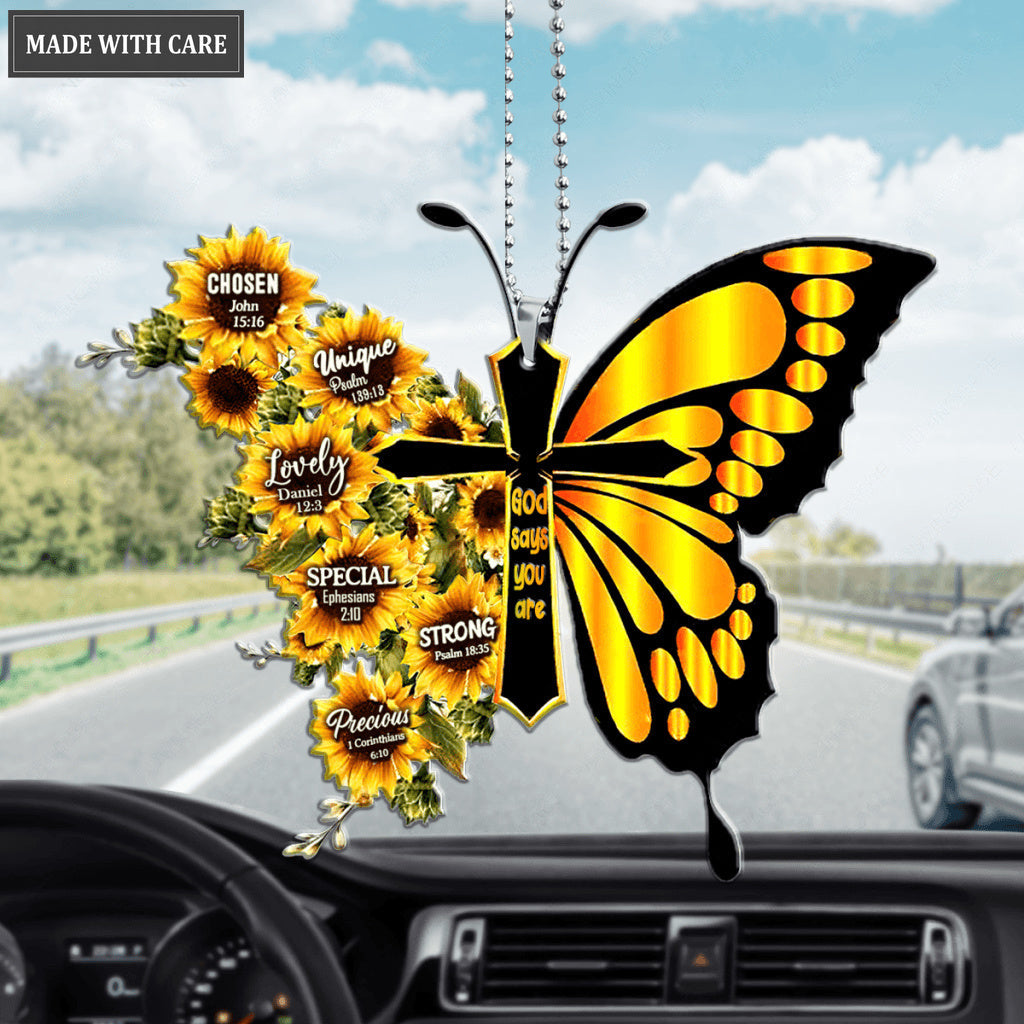 Faith Christian Sunflower Cross Monarch God Says You Are Ornament