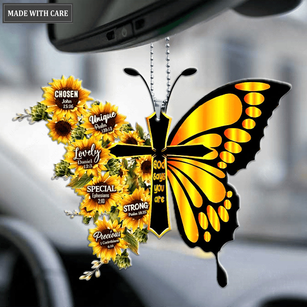 Faith Christian Sunflower Cross Monarch God Says You Are Ornament