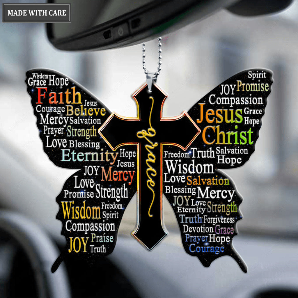 Rainbow Grace Butterfly Jesus Cross Ornament